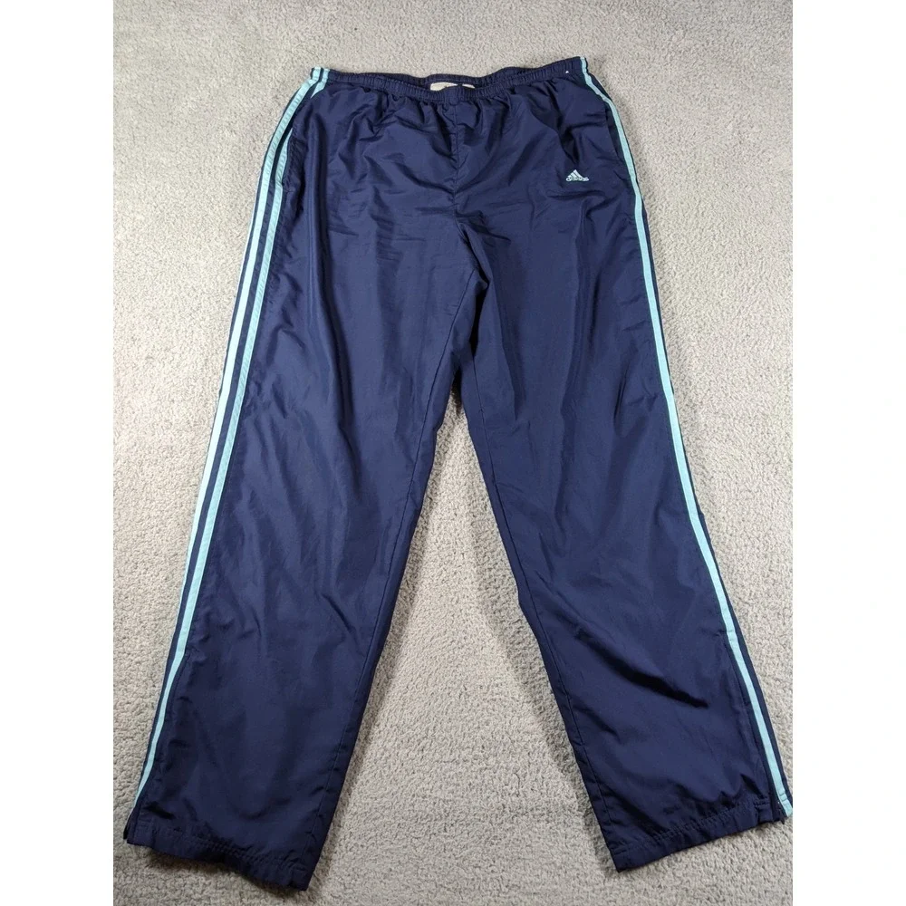 VTG Adidas Track Pants Men XL Navy Blue 3 Stripes Straight Leg Y2K Athleisure